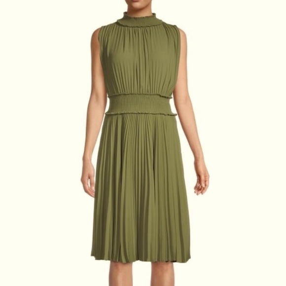 Nannette Olive Green Midi Dress midi size 14 pleated swing skirt feminine boho - Picture 1 of 12